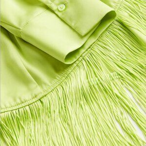 H&M Fringe-trimmed Satin Wrap Dress size M